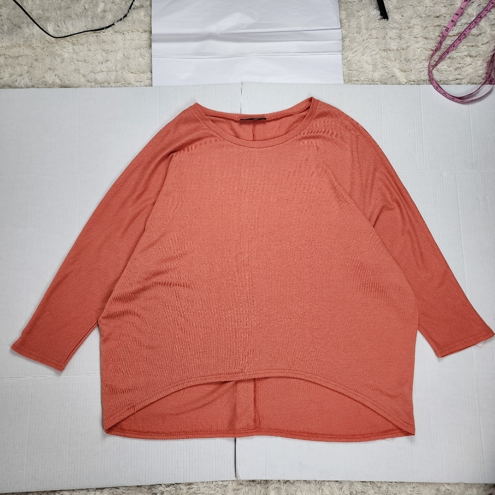 Zanzea Collection Coral Orange Tunic Top 3/4 Sleeve Hi Low Hem Size XXXXL - Picture 13 of 15